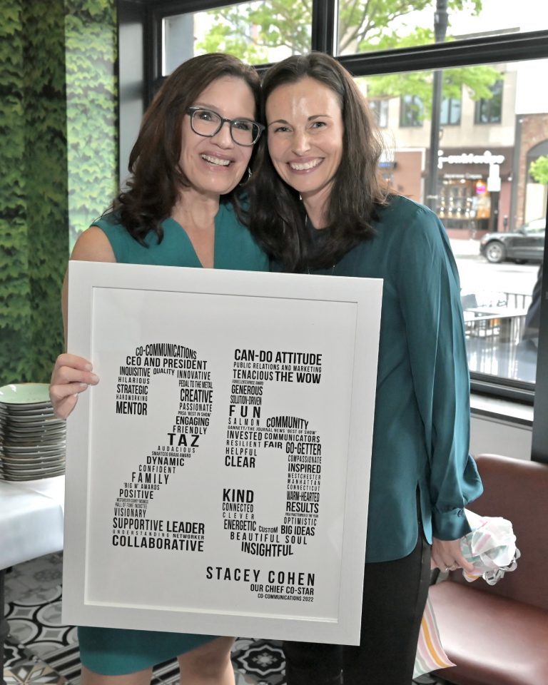 Pictured: Stacey Cohen, President & CEO of Co-Communications, and Jessica Lyon, Partner, Executive Vice President, COO, and head of the Co-Communications Connecticut office. Credit: John Vecchiolla.